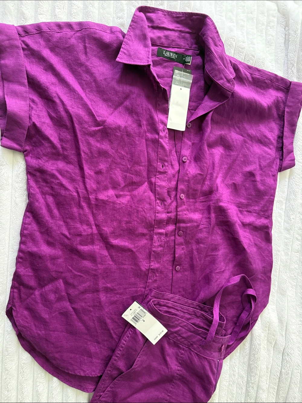 Lauren Ralph Lauren Magenta Linen Button-Up Top M and pants size 4 set